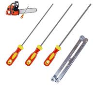 Afilador Cadena de Motosierra, Lima Redonda para Motosierra, Juego de Limas de 3 Piezas, Juego de Limas con Mango y Porta Limas, 4,0 mm,4,8 mm,5,5 mm, para Afilado Manual de Cadenas de Motosierra