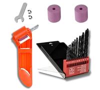 Afilador de Brocas para Metal Soporte Herramienta Portátil Accesorios Taladro Vástago Recto Amoladora Esmeril Fácil Metal Cobalto HSS Alta Dureza (Naranja + 13 Brocas + 2 Muelas Extra)