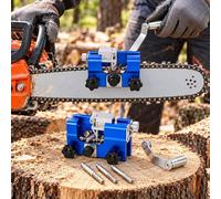 Afilador de cadena de motosierra para STIHL MS 182 C-BE, manual | Afilador manual azul con 3 puntas abrasivas, manivela, fijación a la espada y posición de afilado ajustable.
