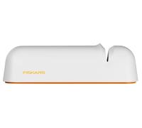 Fiskars Afilador de cuchillos para hojas de acero lisas, Piedra de moler cerámica, Functional Form, Roll-Sharp, Blanco/Naranja, 1014214