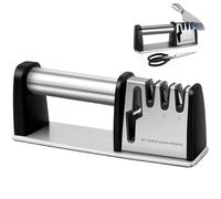 Afilador de cuchillos profesional 2024-Upgrade, 4 en 1, afilador de cuchillos y tijeras, afilador de cuchillos, afilador de cuchillos, ergonómico (acero inoxidable)