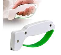 Afilador de cuchillos rápido para cocina, afilador de cuchillas de carburo de mano, diseño seguro y fácil de tirar para chef, bolsillo, cuchillos dentados, color blanco