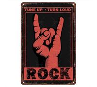 Afina El Rock. Sube El Volumen De La Música Rock. Letrero De Lata Decoración Cartel De Metal Divertido Placa Metálica para Bar Cocina Cafetería 20X30Cm