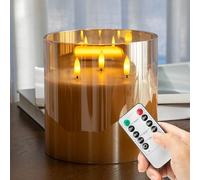 AFINETH Velas extra grandes sin llama con 3 mechas, velas de vidrio de 6 x 6 pulgadas con control remoto, velas LED parpadeantes de cera real para el hogar, boda, fiesta, Glod