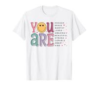 Afirmación Positiva Lindo corazón Ojos Cara Feliz Motivacional Camiseta