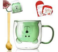 Afitdon Lindo oso taza de doble pared, 280 ml, con tarjeta de bendición, cuchara y tapa, vasos de doble pared para capuchino, latte macchiato, té, helado y leche