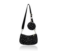 AfitLulu 2 Set Small Crossbody Bag Damen Cord Umhängetasche mit abnehmbares Portemonnaie, Mini Halbmond Crossbag, Hobo Halfmoon Tasche Handtasche mit Verstellbarer abnehmbare Schultergurt, Negro , S
