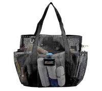 AfitLulu 8 Bolsillos Malla Bolsa de Playa para Mujer Grande, Bolsa de Ducha de Malla Bolsa de Baño XXL Familia con Mosquetón y Gancho Desmontable, Beach Bag para la Playa, Compras, Natación (Negro)