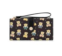 AfitLulu Bonitos bolsos de oso para mujer, carteras de pulsera con bolsillo para monedas, carteras plegables con cremallera y botón a presión, monedero delgado para mujer, Black, Medium-sized