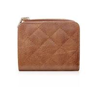 AfitLulu Cartera RFID para mujer, con 2 ventanas de identificación y bolsillo con cremallera para monedas, monedero corto de rombos pequeños con 7 ranuras para tarjetas, Brown, S, Minimalista