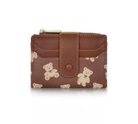 AfitLulu Carteras Corta para Mujer de Piel con Impresión de oso, Monedero Pequeño Tarjetero con 7 Ranuras para Tarjetas, 1 Ventana de Identificación, 1 Ranura Grande y 1 Bolsillo para Monedas (Marrón)