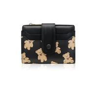 AfitLulu Carteras Corta para Mujer de Piel con Impresión de Oso, Monedero Pequeño Tarjetero con 7 Ranuras para Tarjetas, 1 Ventana de Identificación, 1 Ranura Grande y 1 Bolsillo para Monedas (Negro)