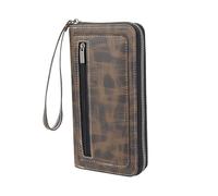 AfitLulu Carteras largas de piel sintética para hombre con cremallera y correa para la muñeca, múltiples ranuras para tarjetas, cartera portátil de cuero para hombre con 8 ranuras para tarjetas y