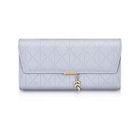 AfitLulu Carteras Mujer Grande con Colgante de Follaje, Largo Cartera de Piel Sintética, Triple Pliegue Billetera Elegante Monedero con Patrón de Rombos para 9 Ranuras para Tarjetas (Azul)