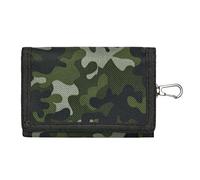 AfitLulu Carteras para Hombre, Color Camuflaje Monedero con Compartimento para Monedas y Llavero, Táctica Billeteras para Hombre Triple Tarjetero con Ventana Transparente (Verde)