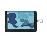 AfitLulu Carteras para Hombre, Color Camuflaje Monedero con Compartimento para Monedas y Llavero, Táctica Billeteras para Hombre Triple Tarjetero con Ventana Transparente (Azul)