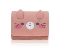 AfitLulu Carteras pequeñas de tres pliegues para mujer, cartera delgada para tarjetas con bonitas orejas de conejo 3D y ventana de identificación, bolso de piel sintética para mujer, bonita cartera
