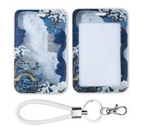 AfitLulu Funda deslizante para identificación con llavero desmontable, funda protectora con ventana transparente para identificación, carnés de conducir, tarjetas de proximidad, tarjetas de crédito,