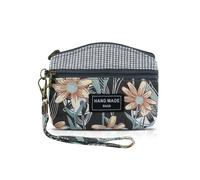 AfitLulu Kleine Portemonnaie Damen Canvas Geldbeutel Damen Klein, 2 Lagen Reißverschlusstaschen Mini Geldbörse Bohème Stil Mini Portemonnaie für Münzen, Bargeld und Karten, Gris de hoja larga, 13*10