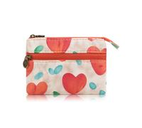 AfitLulu Kleine Portemonnaie Damen Canvas Geldbeutel Damen Klein, 2 Lagen Reißverschlusstaschen Mini Geldbörse Bohème Stil Mini Portemonnaie für Münzen, Bargeld und Karten, Corazón rojo, 13*10*1cm