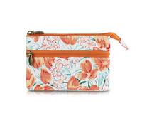 AfitLulu Kleine Portemonnaie Damen Canvas Geldbeutel Damen Klein, 2 Lagen Reißverschlusstaschen Mini Geldbörse Bohème Stil Mini Portemonnaie für Münzen, Bargeld und Karten, Tulipán Naranja, 13*10*1cm