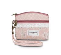 AfitLulu Kleine Portemonnaie Damen Canvas Geldbeutel Damen Klein, 2 Lagen Reißverschlusstaschen Mini Geldbörse Bohème Stil Mini Portemonnaie für Münzen, Bargeld und Karten, rosa-2, 13*10*1cm, Estilo