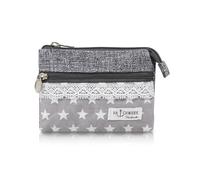 AfitLulu Kleine Portemonnaie Damen Canvas Geldbeutel Damen Klein, 2 Lagen Reißverschlusstaschen Mini Geldbörse Bohème Stil Mini Portemonnaie für Münzen, Bargeld und Karten, diseño de estrellas, 13*10