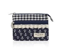AfitLulu Kleine Portemonnaie Damen Canvas Geldbeutel Damen Klein, 2 Lagen Reißverschlusstaschen Mini Geldbörse Bohème Stil Mini Portemonnaie für Münzen, Bargeld und Karten, Velero-a, 13*10*1cm, Estilo