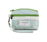AfitLulu Kleine Portemonnaie Damen Canvas Geldbeutel Damen Klein, 2 Lagen Reißverschlusstaschen Mini Geldbörse Bohème Stil Mini Portemonnaie für Münzen, Bargeld und Karten, Verde-a., 13*10*1cm, Estilo