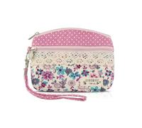 AfitLulu Kleine Portemonnaie Damen Canvas Geldbeutel Damen Klein, 2 Lagen Reißverschlusstaschen Mini Geldbörse Bohème Stil Mini Portemonnaie für Münzen, Bargeld und Karten, Rosa-b, 13*10*1cm, Estilo