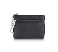 AfitLulu Monedero Mujer Pequeño con 2 Bolsillos, Mini Cartera con Cremallera y Llavero, Portátil Carteras Bonito Billetera para Llaves, Tarjetas, Monedas, Dinero en Efectivo (Cuero Negro)