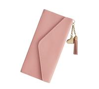 AfitLulu Monedero para mujer grande con colgante de corazón y borla, piel sintética, cartera para mujer, cartera larga, 10 compartimentos para tarjetas y bolsillo para monedas con cremallera, Rosa.,