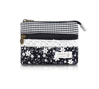 AfitLulu Monedero Pequeña Mujer, Compacto y Bonito Monederos, Mini Cartera 2 Capas Bolsillos con Cremallera, Portátil Billetera Pequeña Carteras (Negro-Flor)