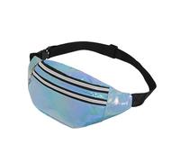 AfitLulu Riñonera holográfica para correr para hombres y mujeres, riñonera de moda con 2 bolsillos con cremallera y correa ajustable para pasear al perro, deportes al aire libre, Blue, Holográfico
