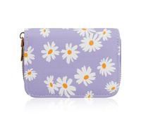 AfitLulu Tarjetero para mujer, con bloqueo RFID, con cremallera, 11 ranuras, organizador de tarjetas para mujer, Purple, 10.8*2.4*7.7cm/4.2”*3.1”*1.1”, Margarita