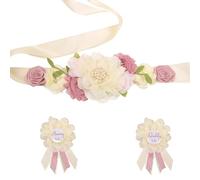 Afkengung Juego de bandas de maternidad para la mamá y el futuro papá, con flores de ramillete como recuerdo de baby shower. Perfecto para decoraciones de revelación de género y accesorios de