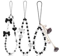 Afoxon 3 correas de muñeca para teléfono con cuentas de mariposa y perlas para teléfono celular, bonito cordón de flores Y2K para cámara, llavero, cartera, colgante, decoración, Standard, Perla