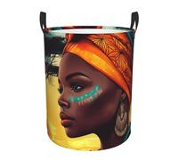 Africa Blakc - Cesta redonda para ropa sucia con asas, duradera y plegable, para dormitorio, juguetes y organización del hogar
