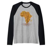 África Mapa Kente Raíces Divertido Cultural Mujeres Hombres Camiseta Manga Raglan