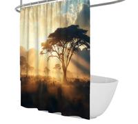 África Naturaleza Cortina de Ducha Árboles Gigantes Arbustos Praderas Atardecer Cortina de baño Arte paisajístico Decoración de baño Tela Impermeable W220xL180 cm
