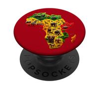 African Animal Map Juneteenth Flag Colors Pride Black Africa PopSockets PopGrip Adhesivo