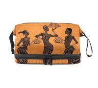African Cofe Menu - Neceser de doble capa para mujeres y niñas, neceser de viaje, bolsa organizadora de maquillaje con compartimento para brochas, multicolor, 27x15x14 cm/10.6x5.9x5.5 in, Neceser