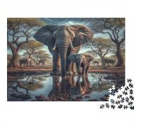 African Elephant Family Colourful Savannah Elephant 1000 Pcs Jigsaws for Adults The Impossible Challenge Fun Present 70x50cm/1000pcs