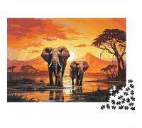 African Elephant Sunset Colourful Sunset Elephants 1000 Pieces Jigsaw for Adults The Impossible Challenge Brain Development 38x26cm/1000pcs
