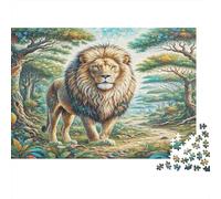 African Lion Adult Challenging Puzzle Games Majestic Lion in Savanna for Women, Gifts for Men Age 14 Years Up 52x38cm/1000pcs