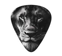 African Lion - Púas de guitarra en blanco y negro, paquete de 12 con caja de almacenamiento, 3 grosores de 0,46/0,71/0,96 mm, púas ABS para guitarra, ukelele y bajo