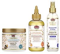 African Pride Moisture Miracle Leave-in Conditioner, Leave-in Cream and Miracle 5 Essentail Oils for Hair to Strength & Protect SET, Coconut Oil, Honey, Chococlate, Coconout Oil and Milk