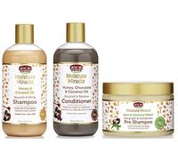 African Pride Moisture Miracle Pre-Shampoo Detangle & Conditioner, Shampoo and Conditioner SET of 3, Coconut Oil, Honey, Chococlate, Coconout Oil, Aloe & Coconut Water