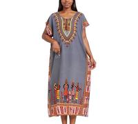 African Print Kaftan Dress Long Maxi Polyester Plus Size Casual Kimono Night(Gray)