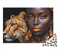 African Queen Leopard Colourful Leopard & Woman 1000 Pieces Adult Jigsaws For Adults & Kids Fun Rainy Day Activity 52x38cm/1000pcs